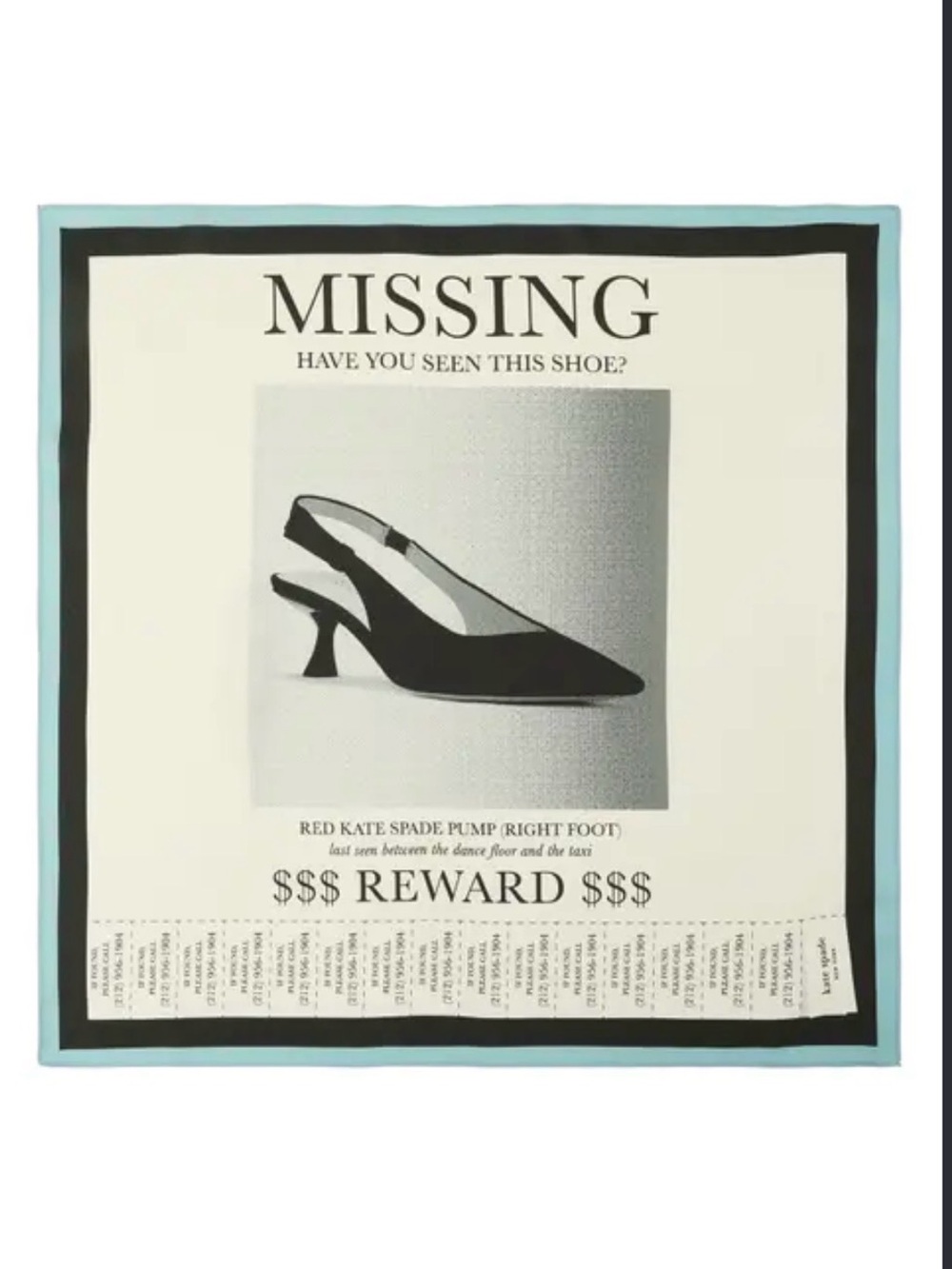 kate spade Black Slingback Pump Poster-Print Scarf with Light Blue Border